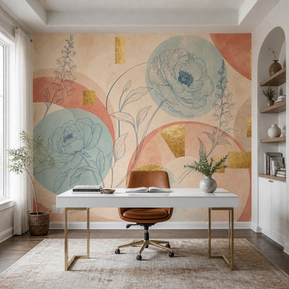 Botanical Wallpaper Pastel Geometric Wall Mural