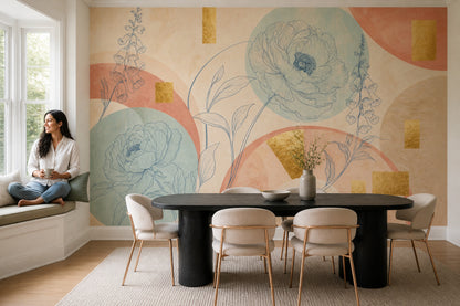 Botanical Wallpaper Pastel Geometric Wall Mural