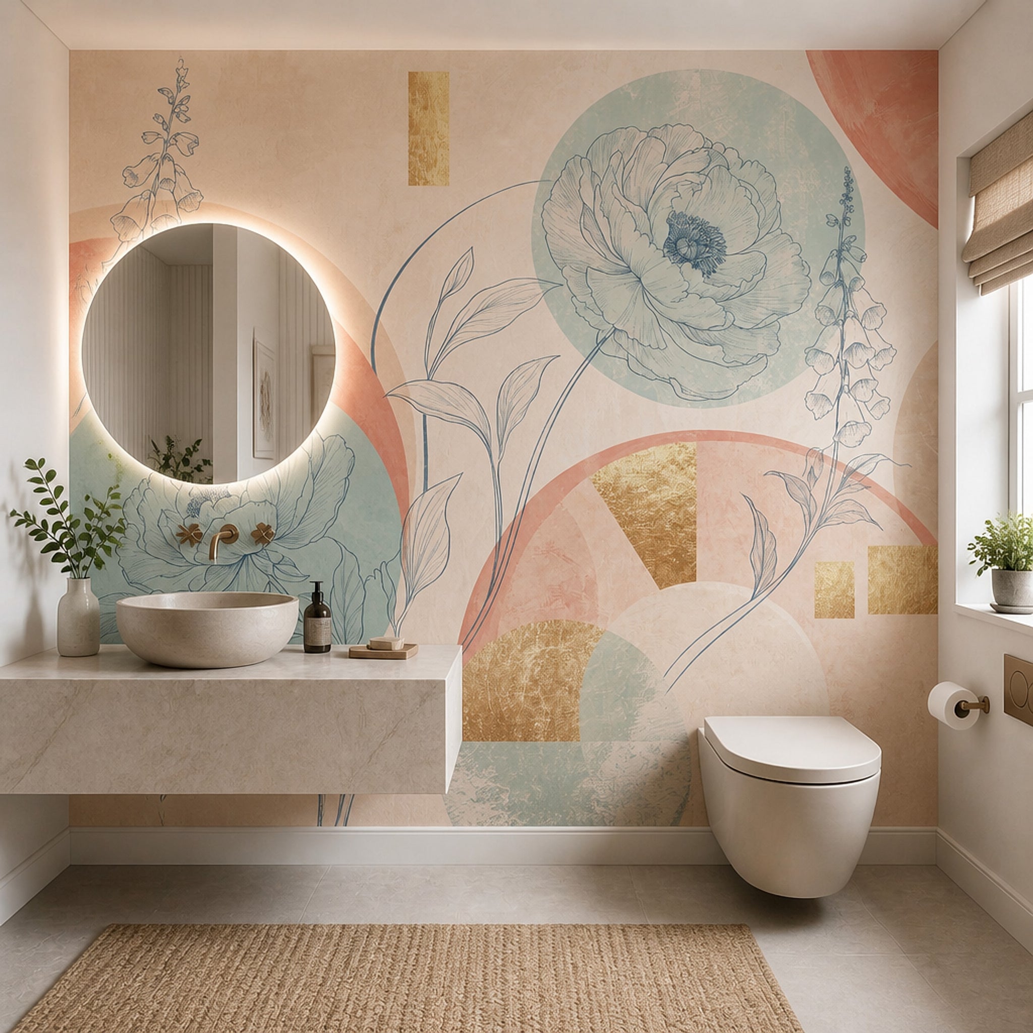 Botanical Wallpaper Pastel Geometric Wall Mural