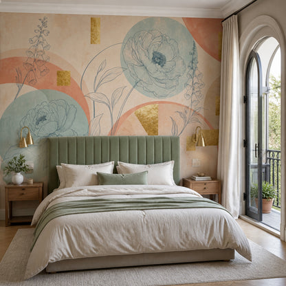 Botanical Wallpaper Pastel Geometric Wall Mural