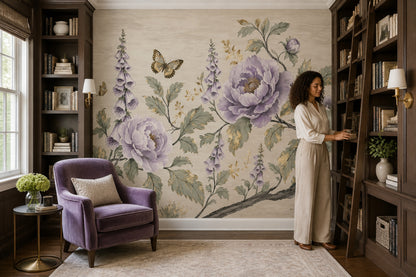 Floral Wallpaper Botanical Removable Butterfly Wall Decor