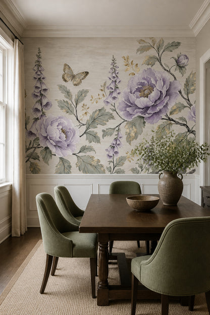 Floral Wallpaper Botanical Removable Butterfly Wall Decor