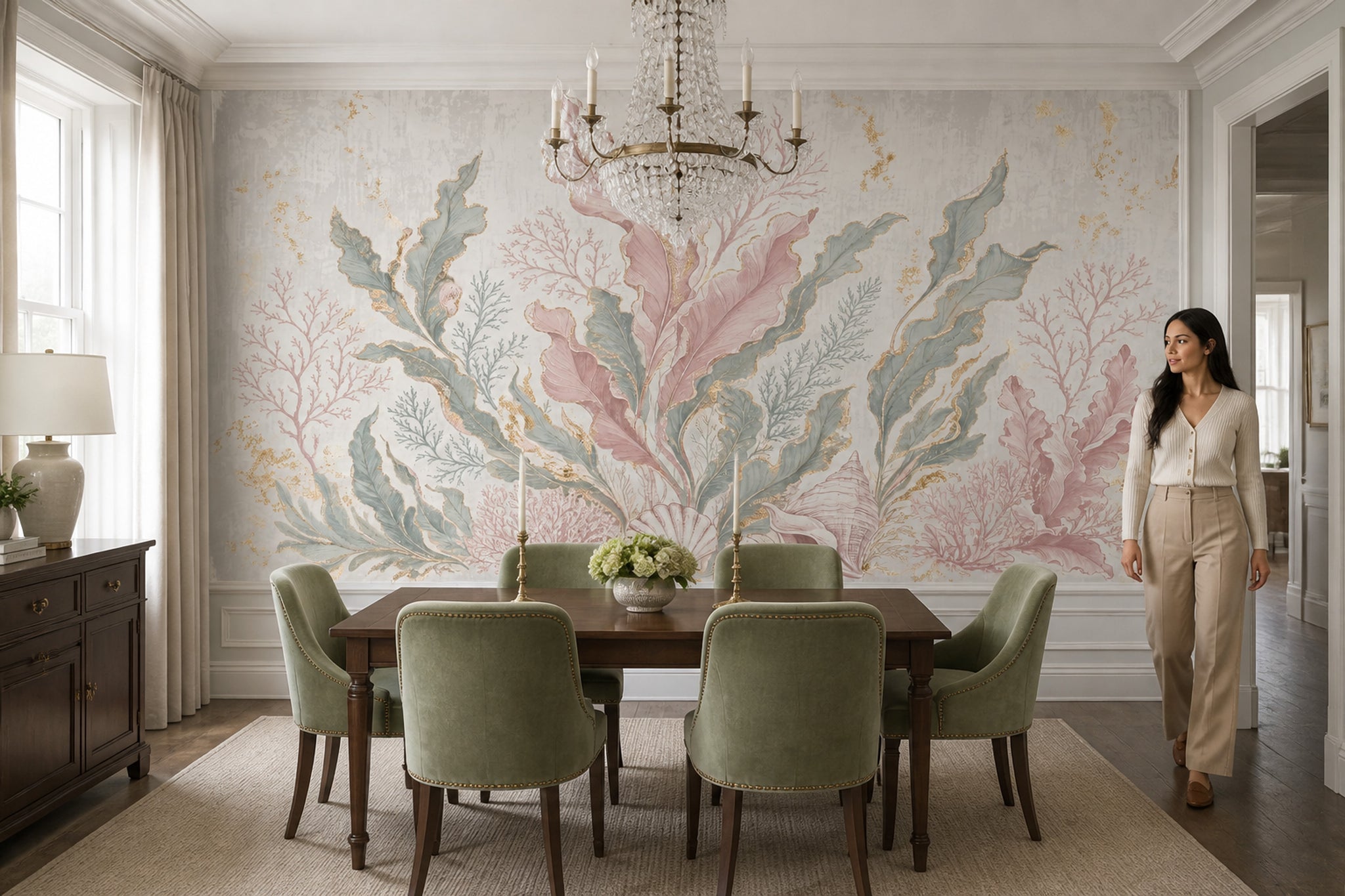Coastal Wallpaper Seaweed Coral Removable Wall Decor