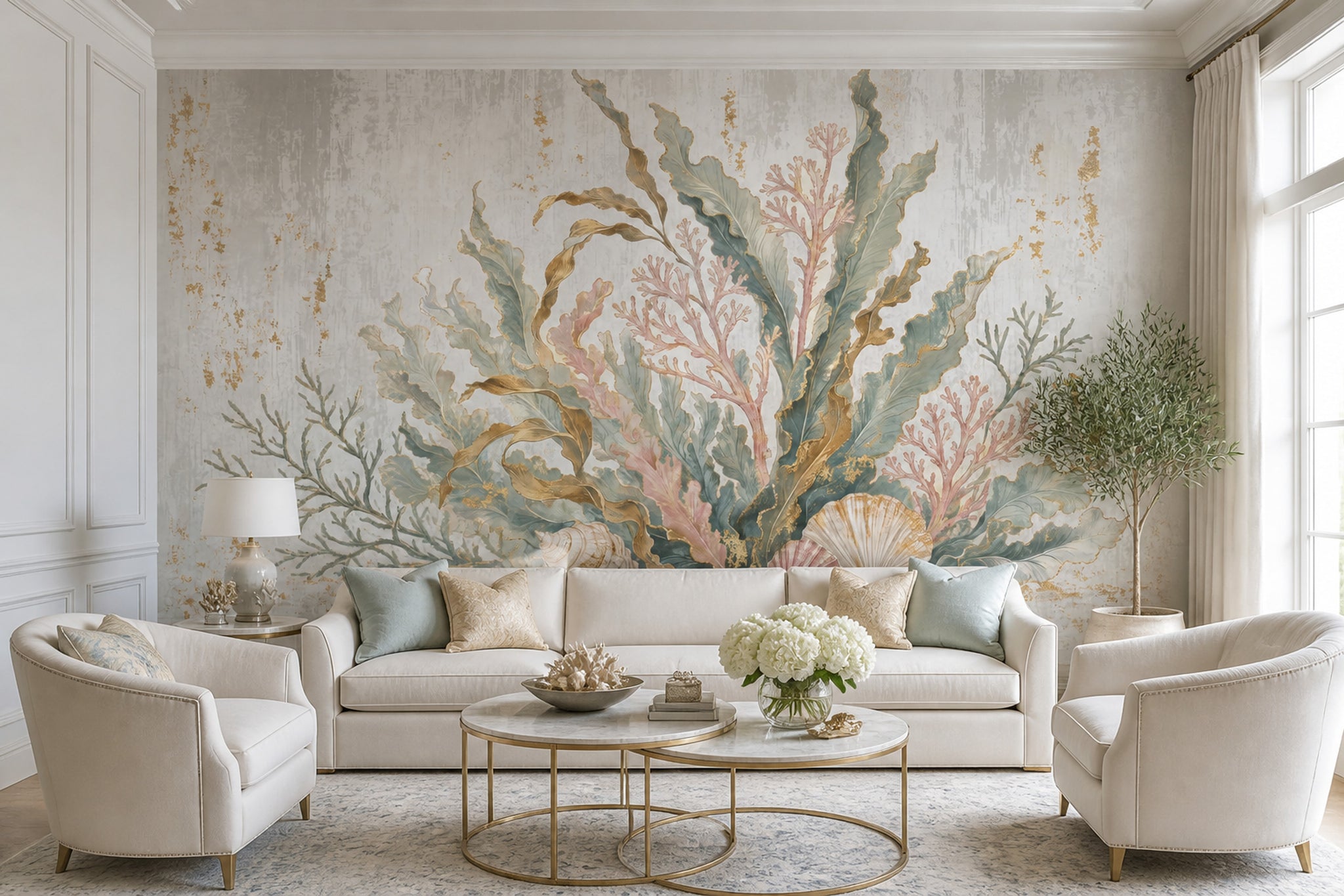 Seashells Wallpaper Coral Coastal Wall Mural