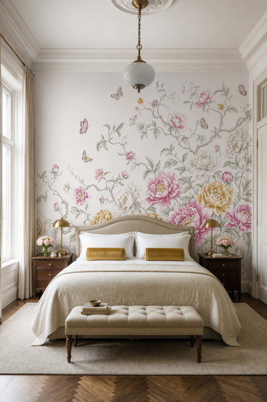 White Background Wallpaper Floral Botanical Wall Mural