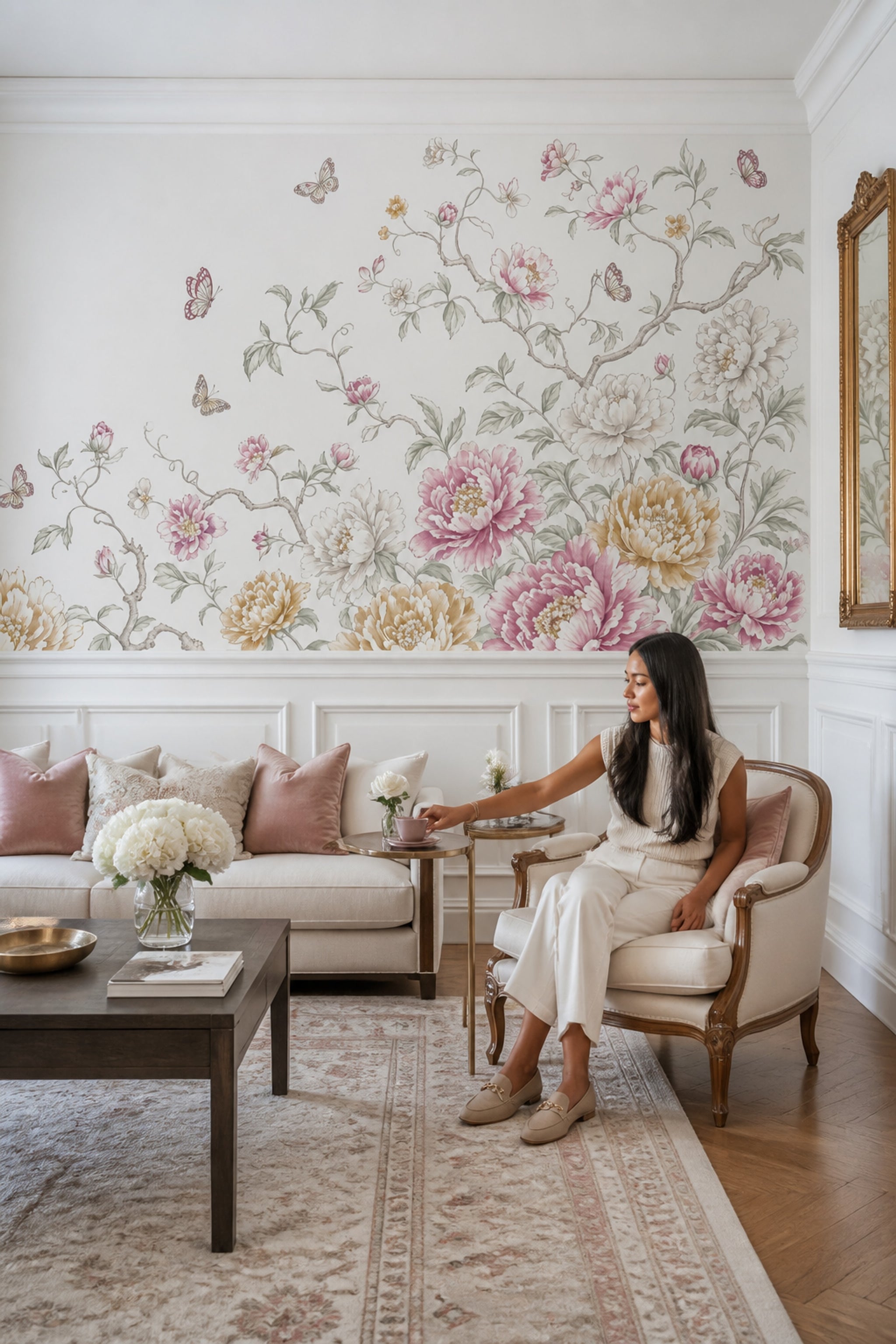 White Background Wallpaper Floral Botanical Wall Mural
