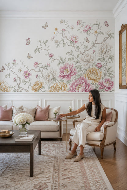 White Background Wallpaper Floral Botanical Wall Mural