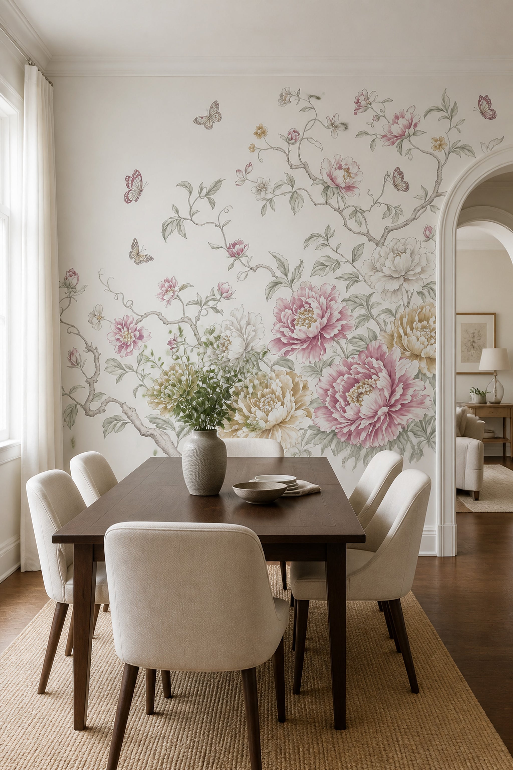 White Background Wallpaper Floral Botanical Wall Mural