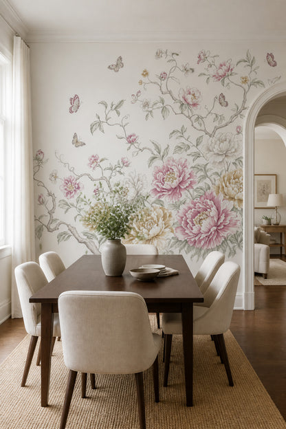 White Background Wallpaper Floral Botanical Wall Mural