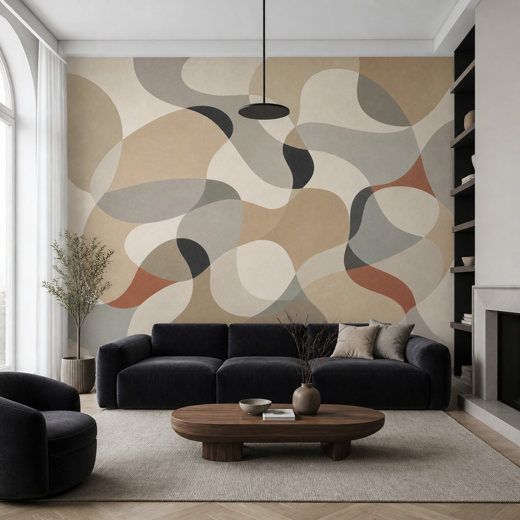 Mid Century Modern Wallpaper Organic Shapes Removable Wall Decor