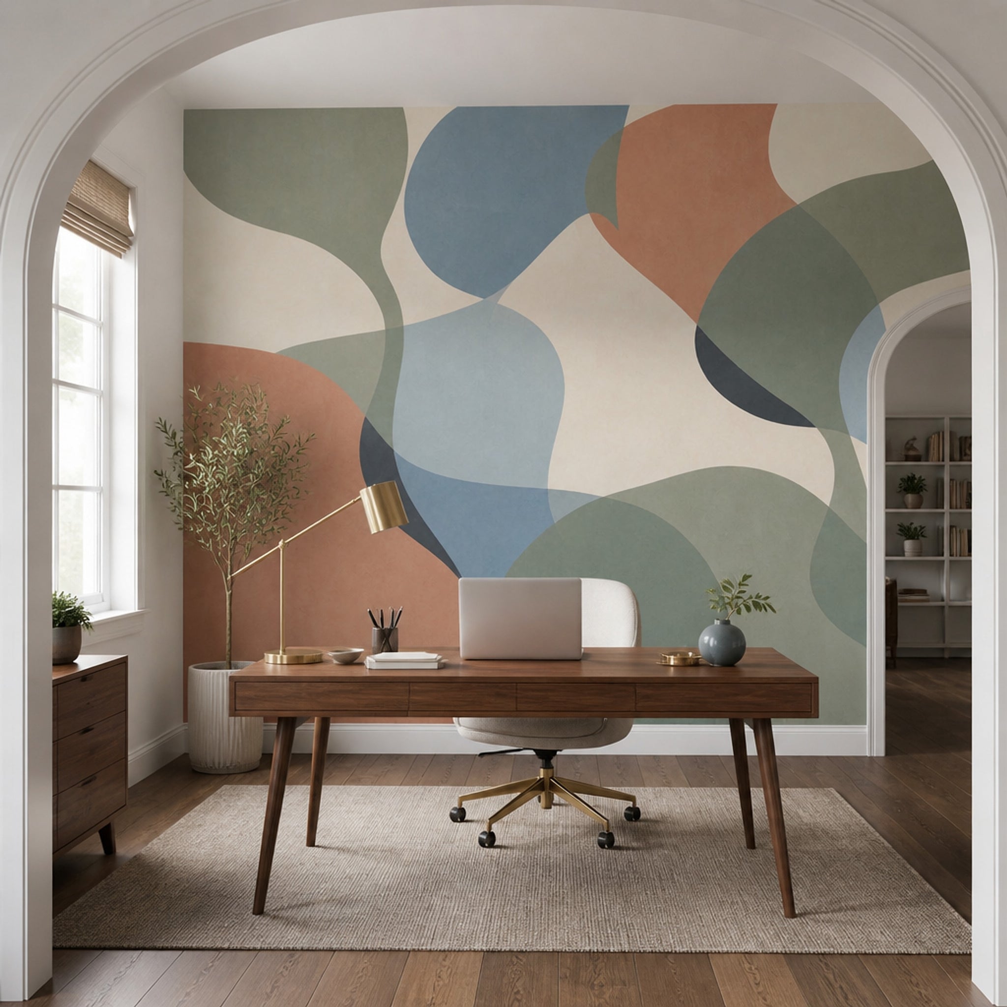 Mid Century Modern Wallpaper Geometric Shapes Removable Abstract Wall Decor