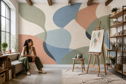 Mid Century Modern Wallpaper Geometric Shapes Removable Abstract Wall Decor