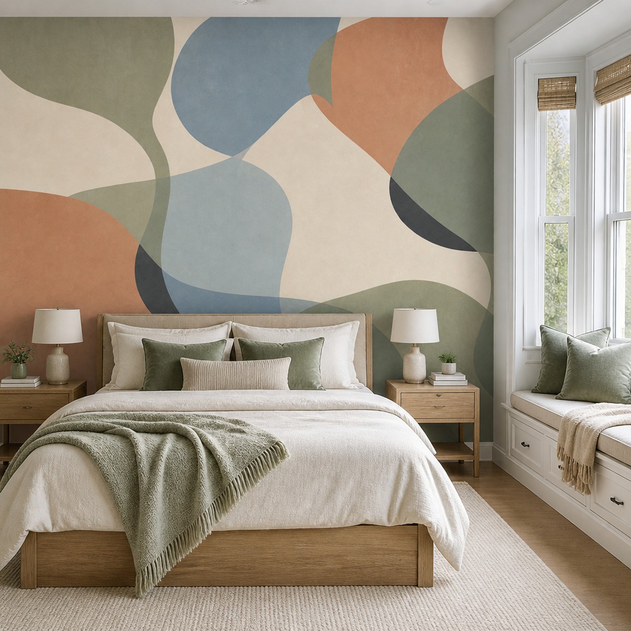 Mid Century Modern Wallpaper Geometric Shapes Removable Abstract Wall Decor