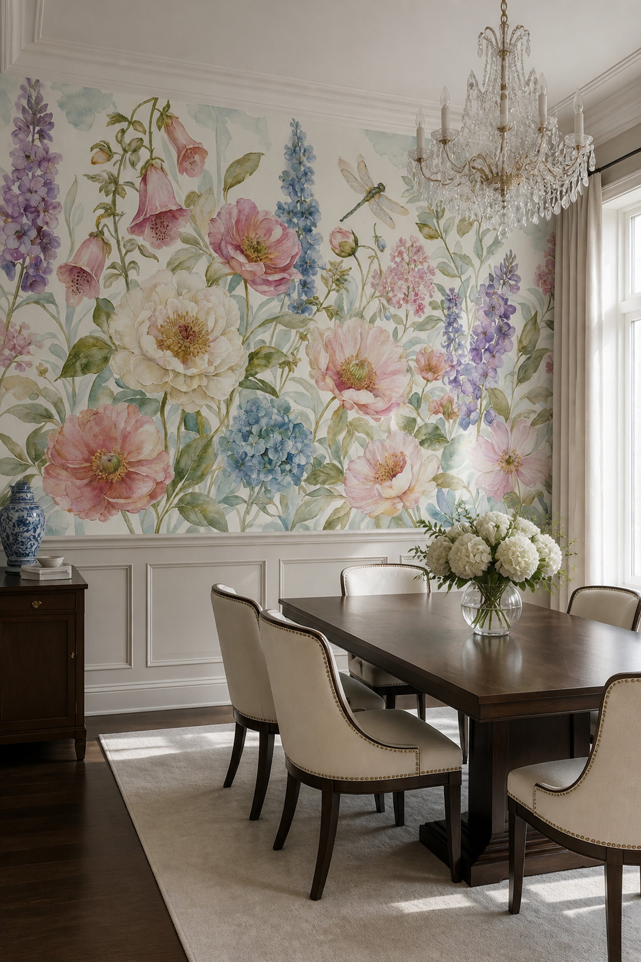 Watercolor Floral Wallpaper Botanical Garden Pastel Flowers Wall Mural