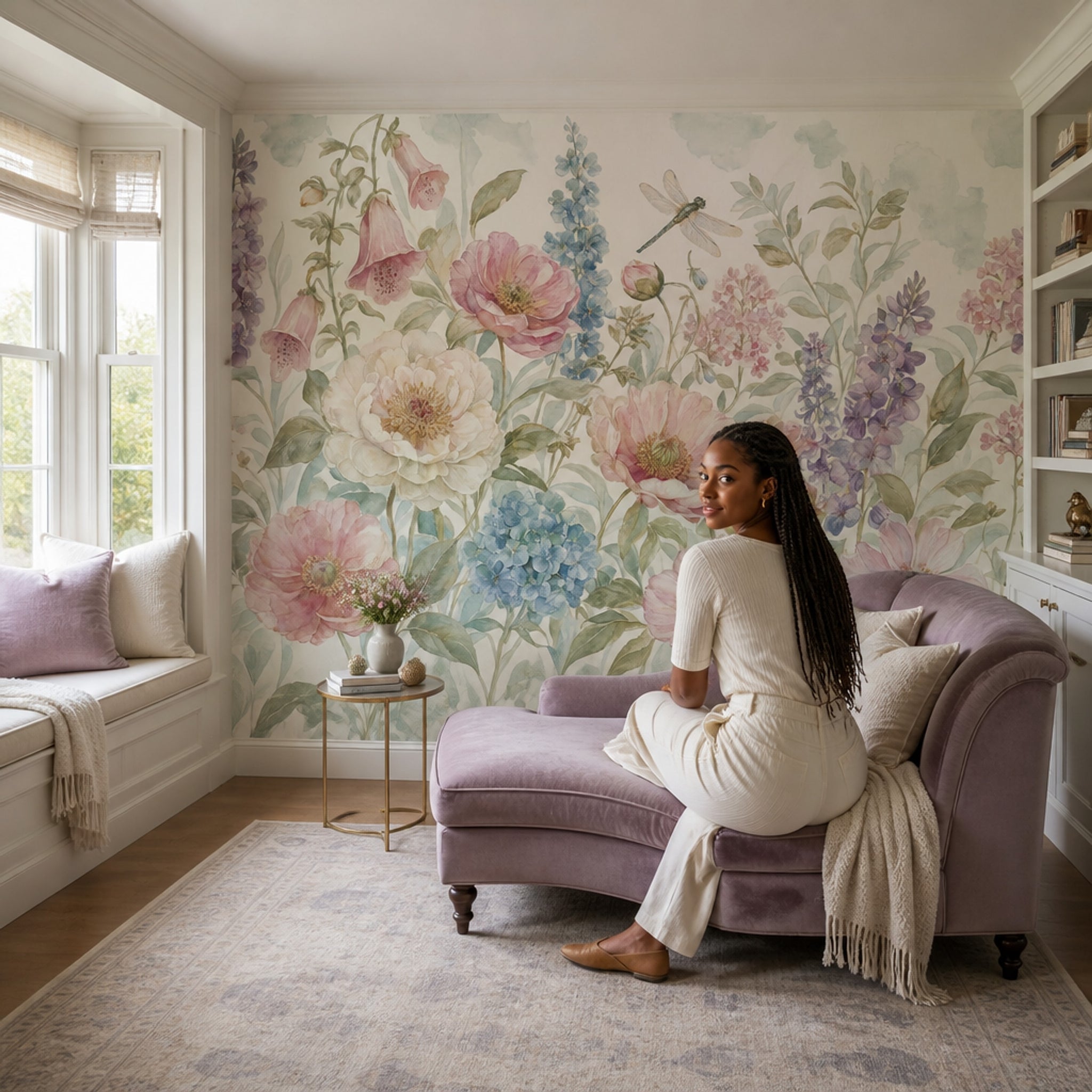Watercolor Floral Wallpaper Botanical Garden Pastel Flowers Wall Mural
