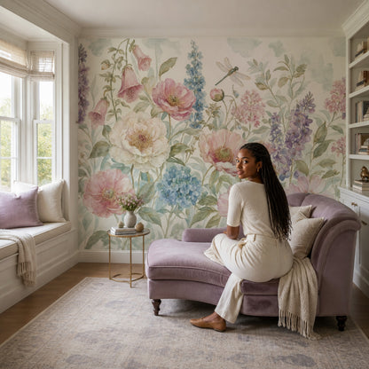 Watercolor Floral Wallpaper Botanical Garden Pastel Flowers Wall Mural