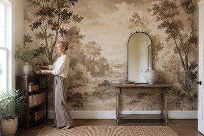 Sepia Landscape Wallpaper Woodland Removable Toile Wall Decor