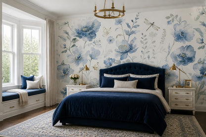 White Background Wallpaper Botanical Watercolor Removable Wall Decor