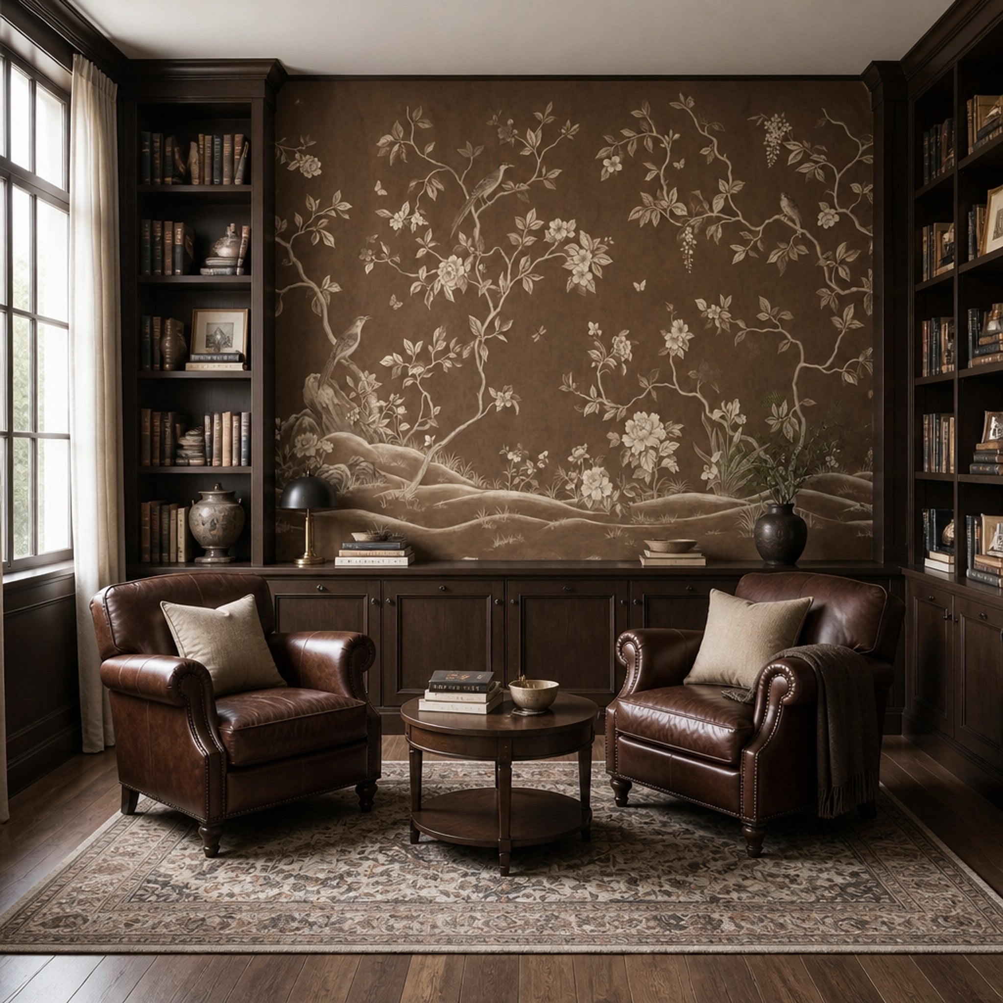 Chinoiserie Wallpaper Toile Sepia Removable Wall Decor
