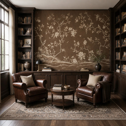 Chinoiserie Wallpaper Toile Sepia Removable Wall Decor