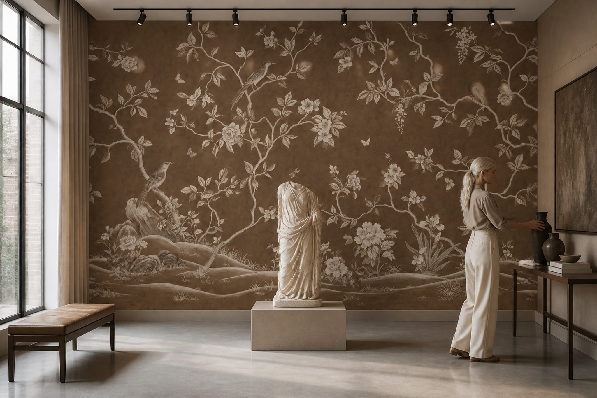 Chinoiserie Wallpaper Toile Sepia Removable Wall Decor