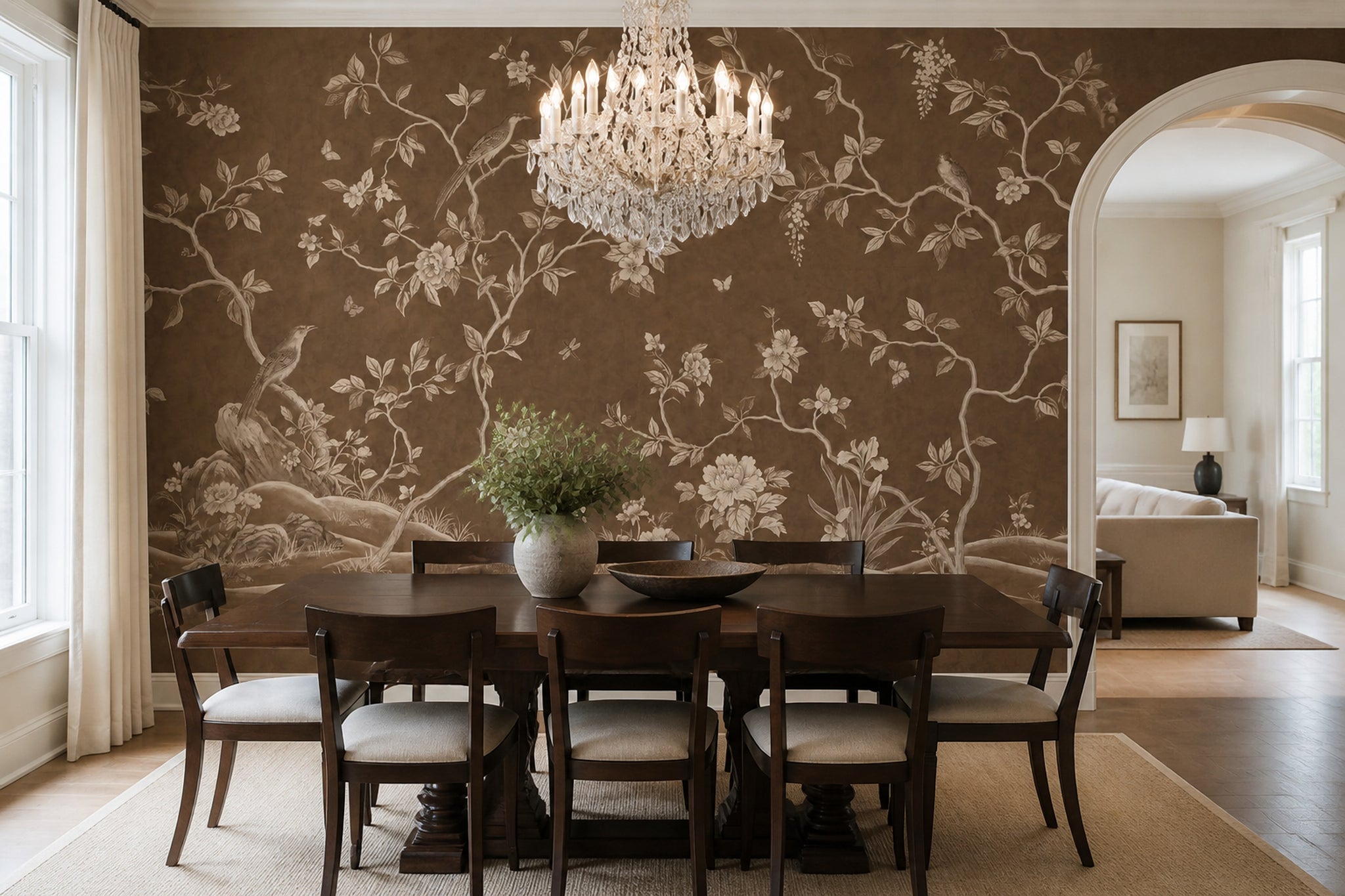 Chinoiserie Wallpaper Toile Sepia Removable Wall Decor