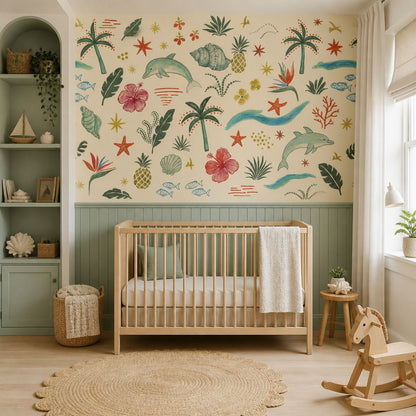 Tropical Wallpaper Coastal Watercolor Wall Mural