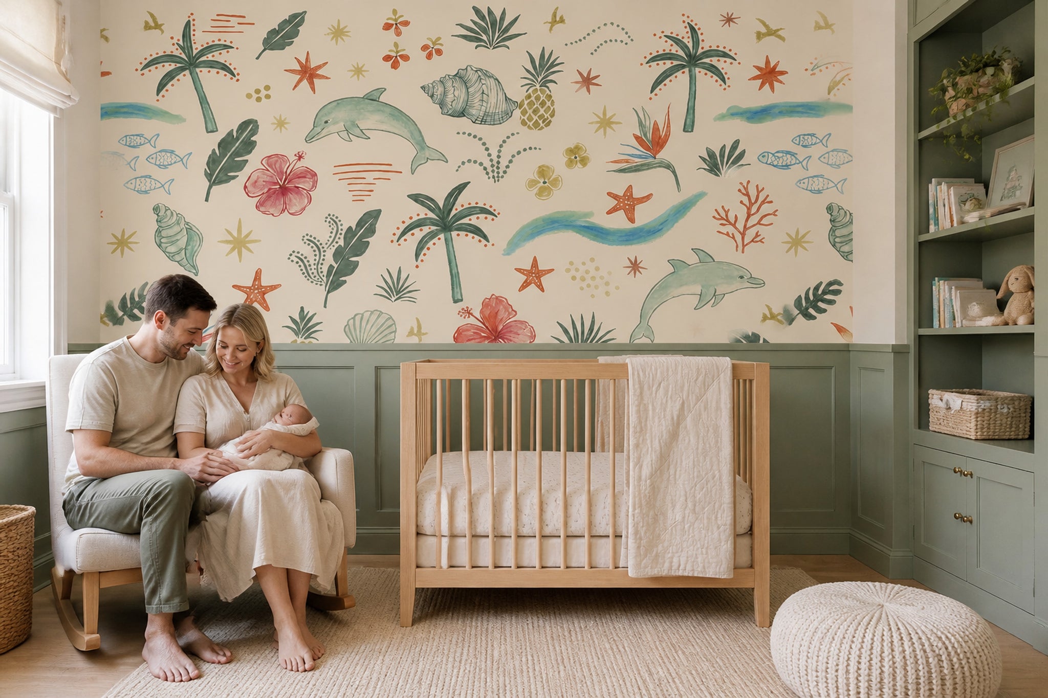 Tropical Wallpaper Coastal Watercolor Wall Mural