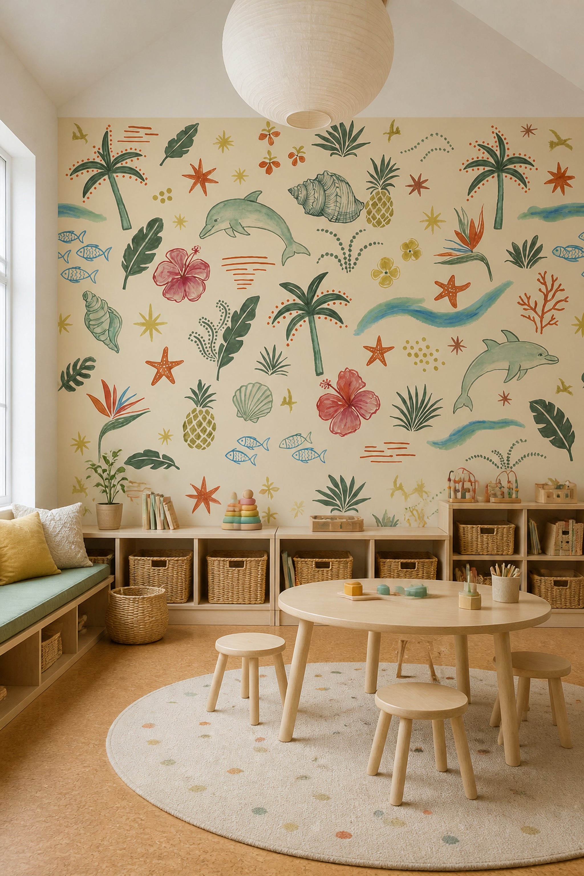 Tropical Wallpaper Coastal Watercolor Wall Mural