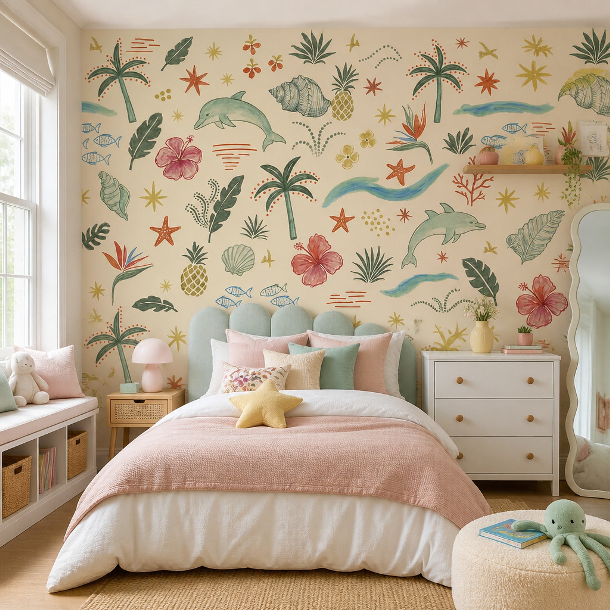 Tropical Wallpaper Coastal Watercolor Wall Mural