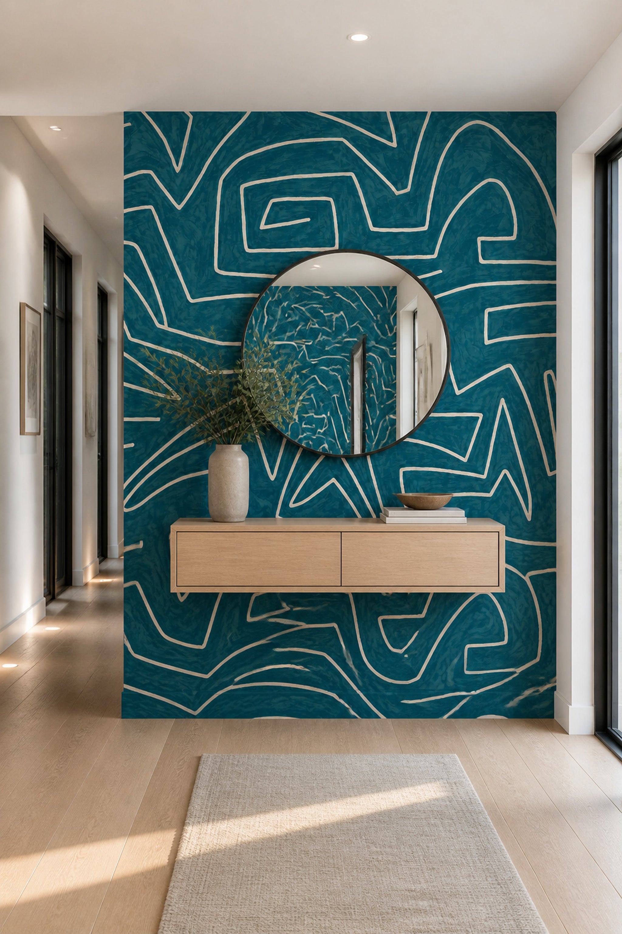 Abstract Wallpaper Geometric Maze Lines Removable Wall Decor