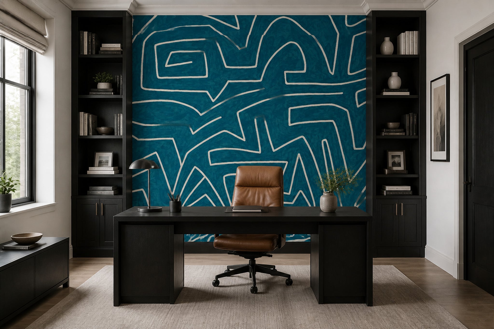 Abstract Wallpaper Geometric Maze Lines Removable Wall Decor