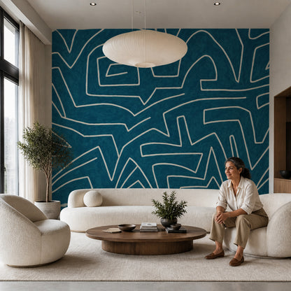 Abstract Wallpaper Geometric Maze Lines Removable Wall Decor