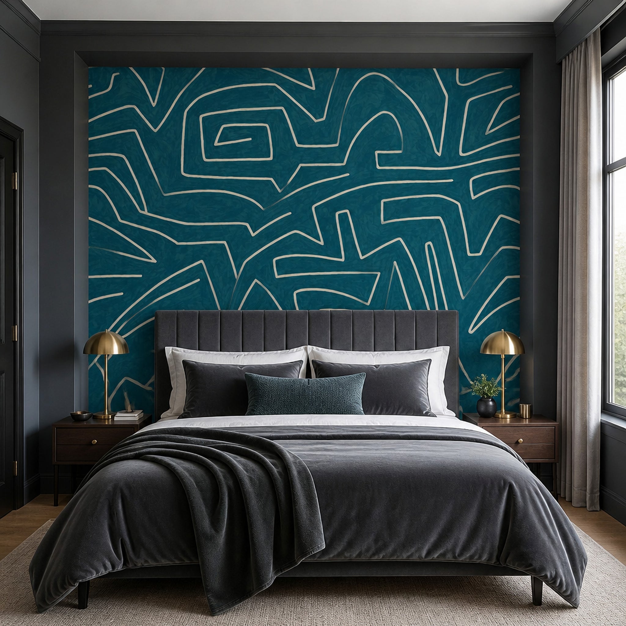 Abstract Wallpaper Geometric Maze Lines Removable Wall Decor