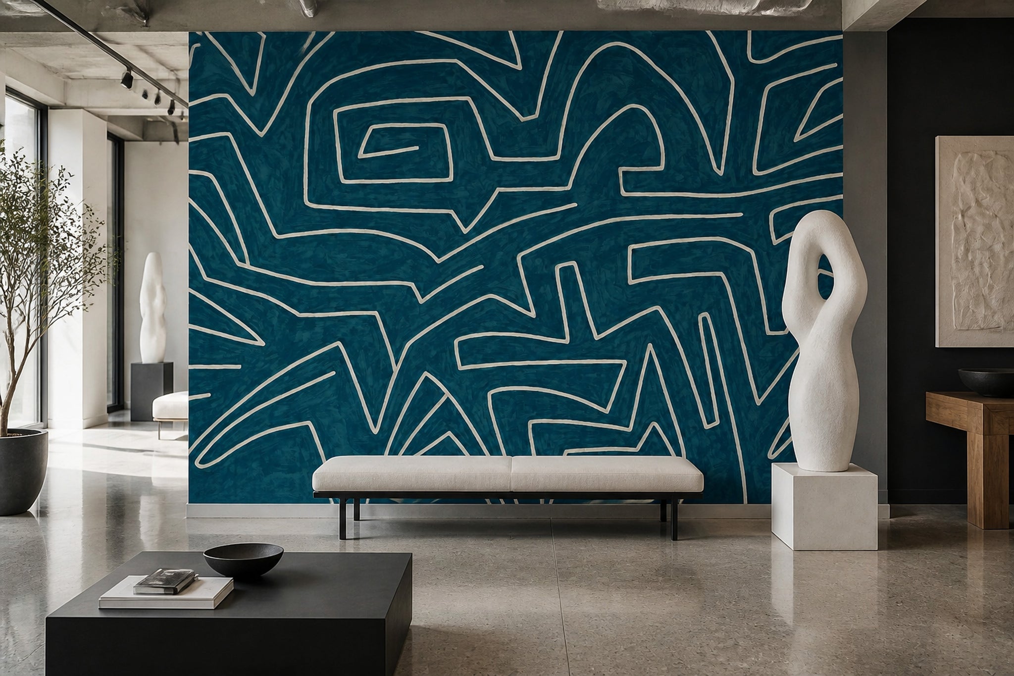 Abstract Wallpaper Geometric Maze Lines Removable Wall Decor