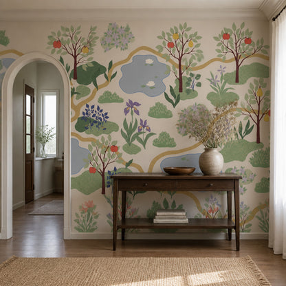 Garden Landscape Wallpaper Floral Fruit Trees Removable Wall Decor