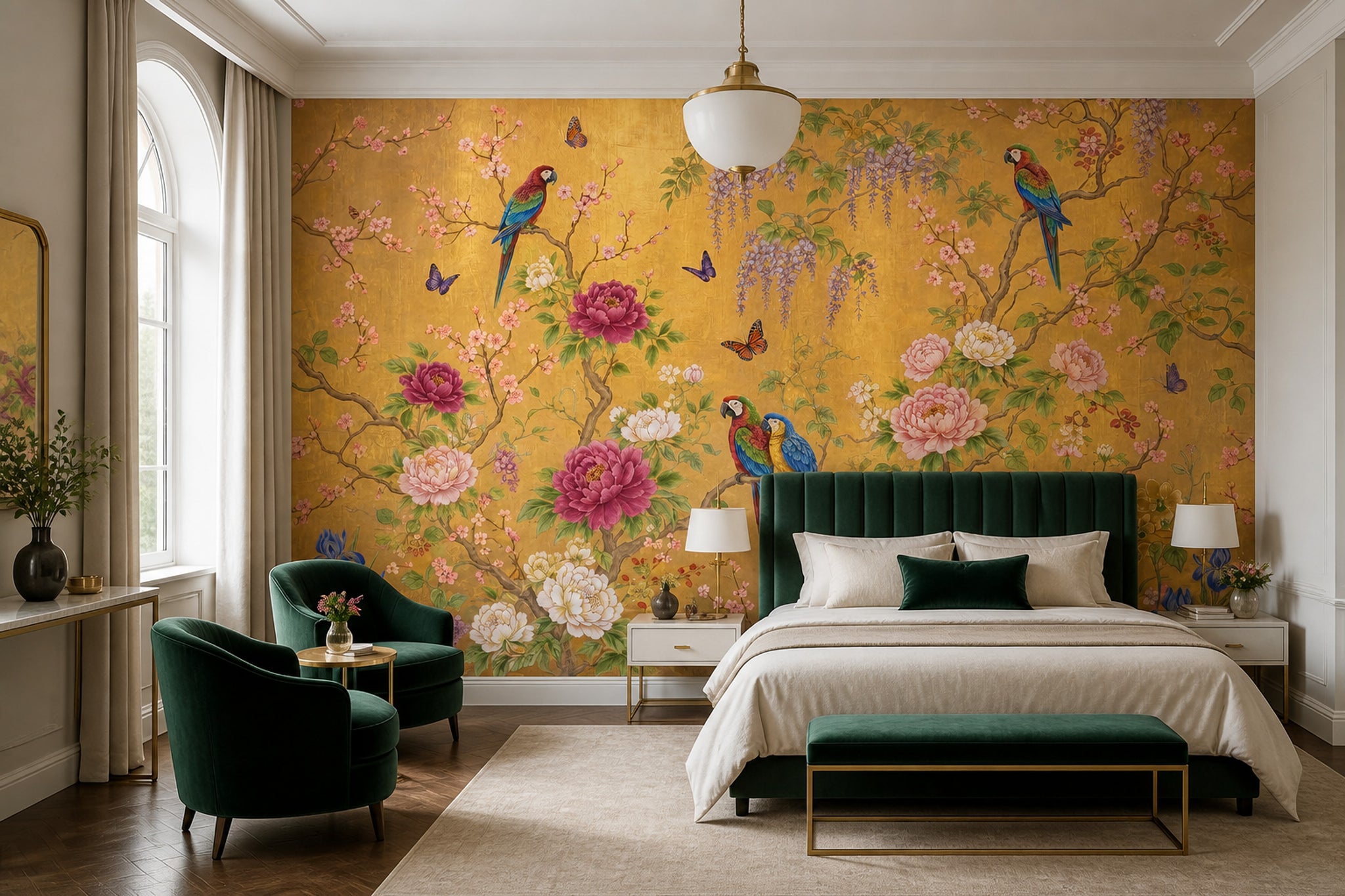 Pink Cherry Wallpaper Cherry Blossom Parrot Wall Mural