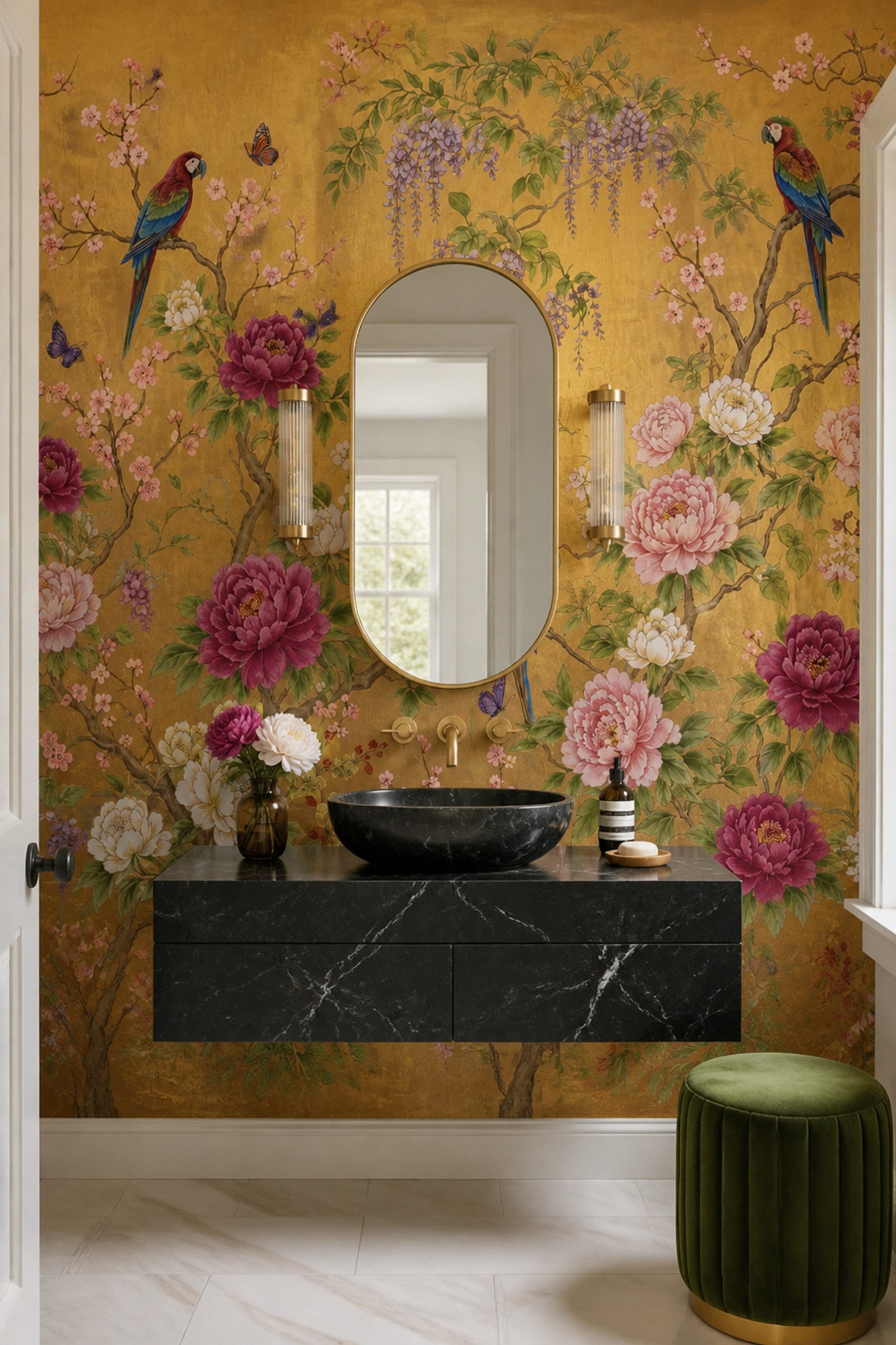 Pink Cherry Wallpaper Cherry Blossom Parrot Wall Mural