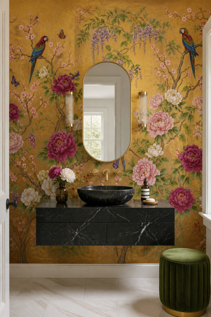 Pink Cherry Wallpaper Cherry Blossom Parrot Wall Mural