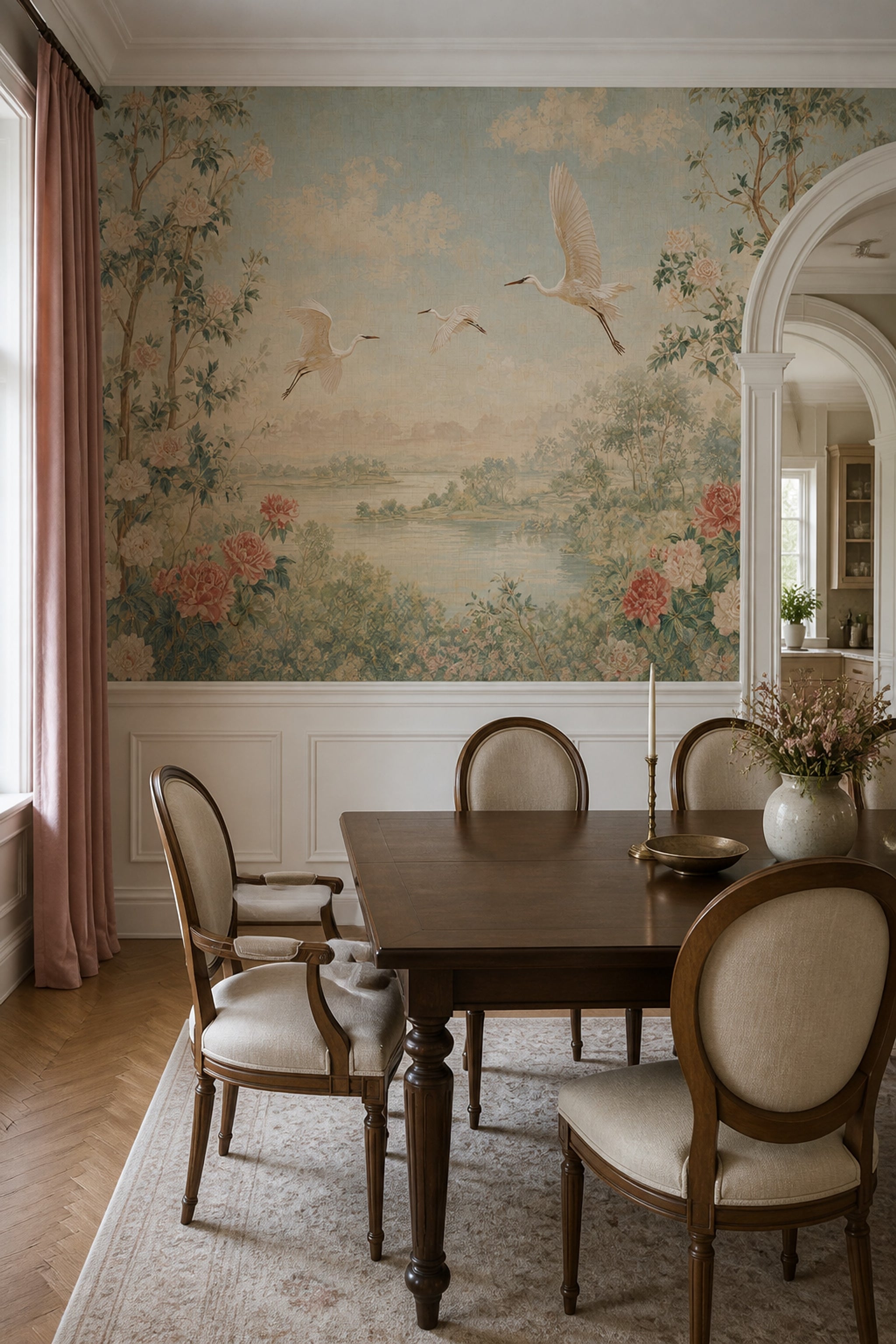 Chinoiserie Wallpaper Cranes Removable Peonies Wall Decor