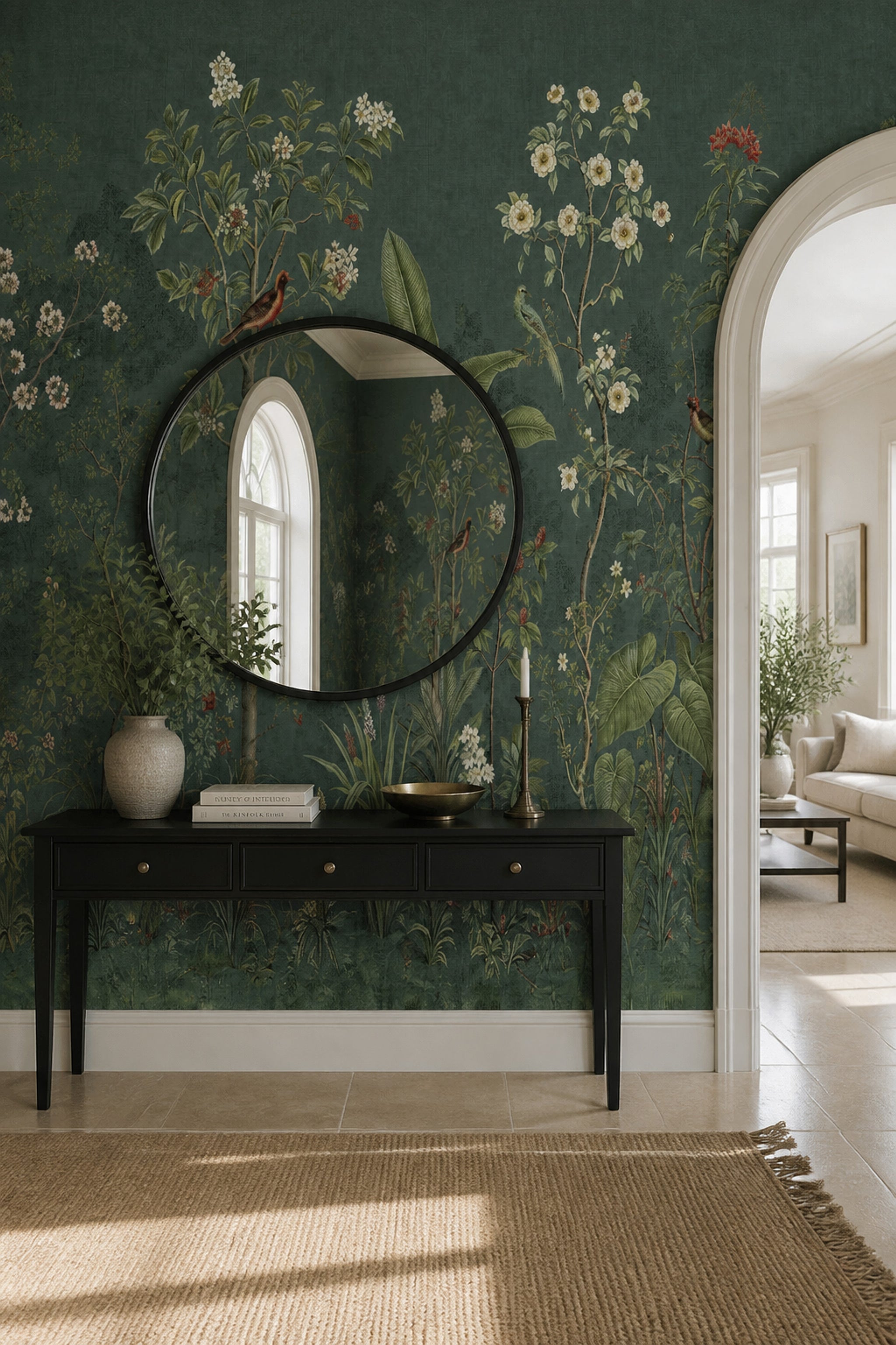 Dark Botanical Wallpaper Floral Garden Chinoiserie Removable Wall Decor