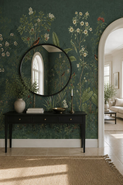 Dark Botanical Wallpaper Floral Garden Chinoiserie Removable Wall Decor