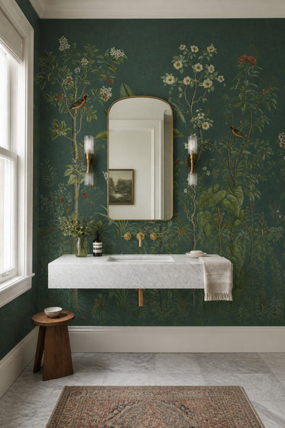 Dark Botanical Wallpaper Floral Garden Chinoiserie Removable Wall Decor