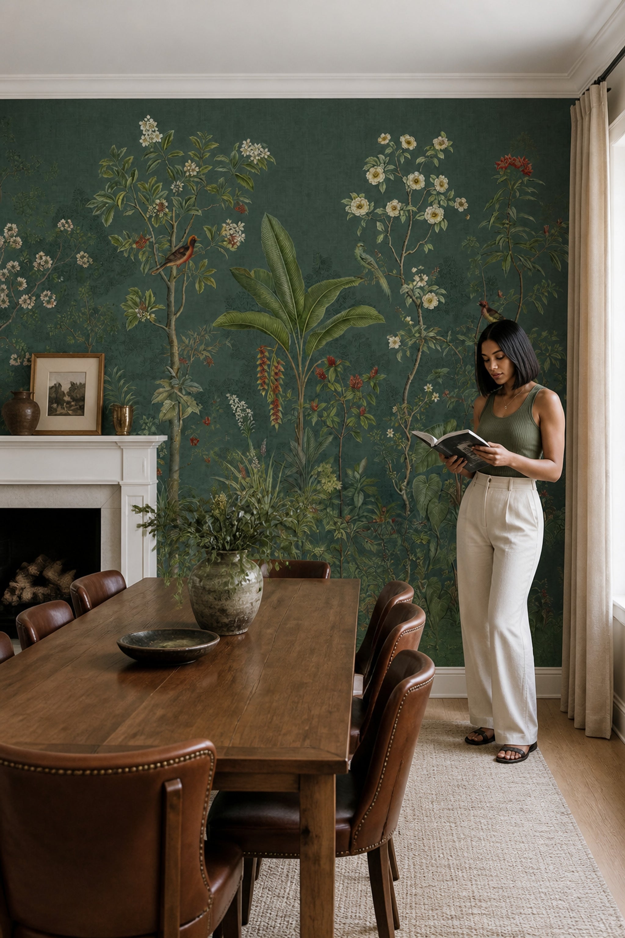 Dark Botanical Wallpaper Floral Garden Chinoiserie Removable Wall Decor