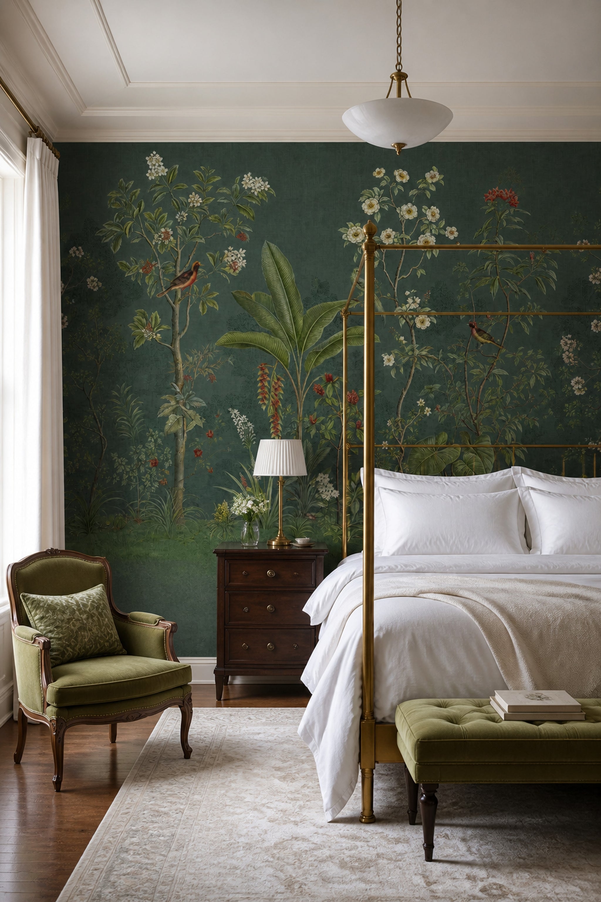 Dark Botanical Wallpaper Floral Garden Chinoiserie Removable Wall Decor