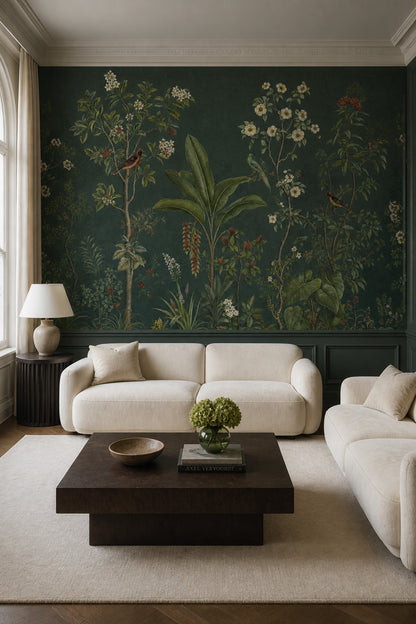 Dark Botanical Wallpaper Floral Garden Chinoiserie Removable Wall Decor