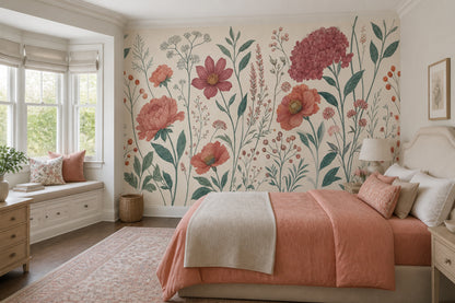 Botanical Wallpaper Wildflowers Vintage Wall Mural