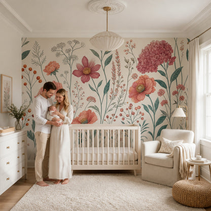 Botanical Wallpaper Wildflowers Vintage Wall Mural