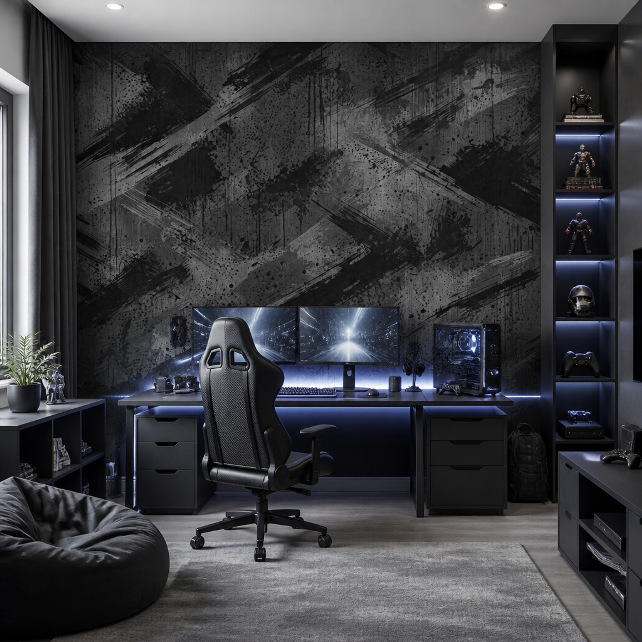 Black Brush Strokes Wallpaper Paint Splatter Removable Industrial Wall Decor