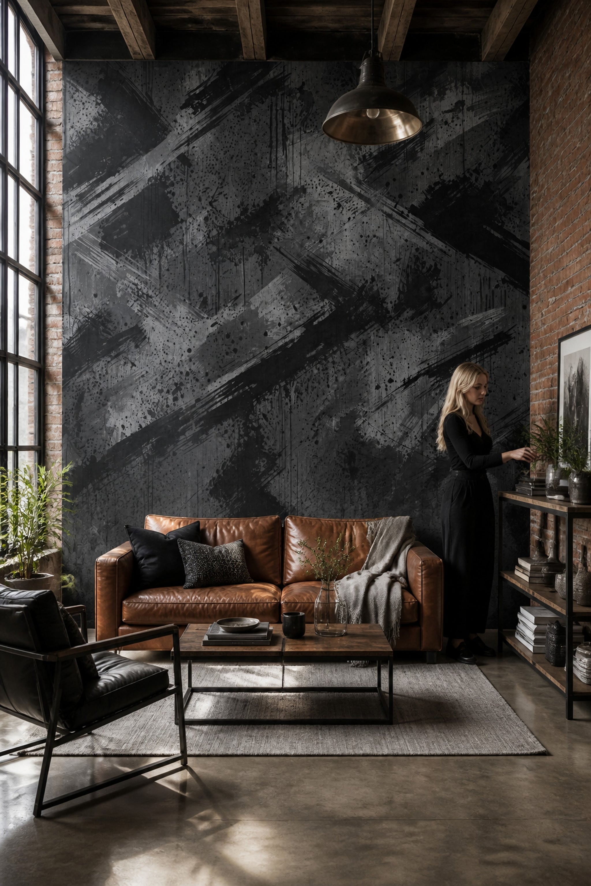 Black Brush Strokes Wallpaper Paint Splatter Removable Industrial Wall Decor